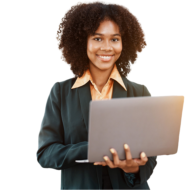 woman holding laptop