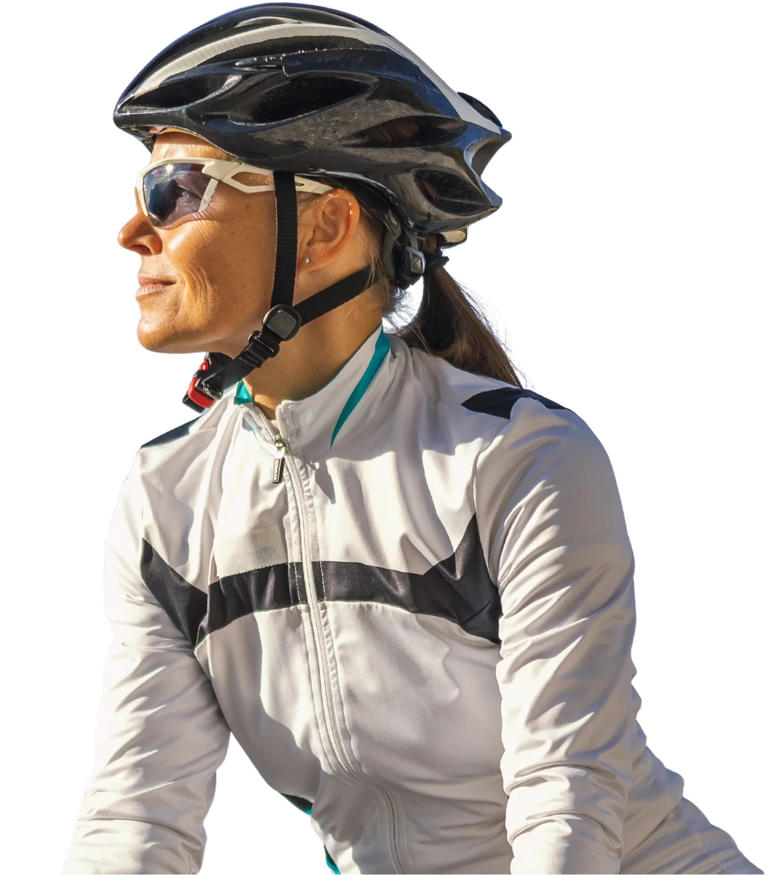 Female cyclists with helmet