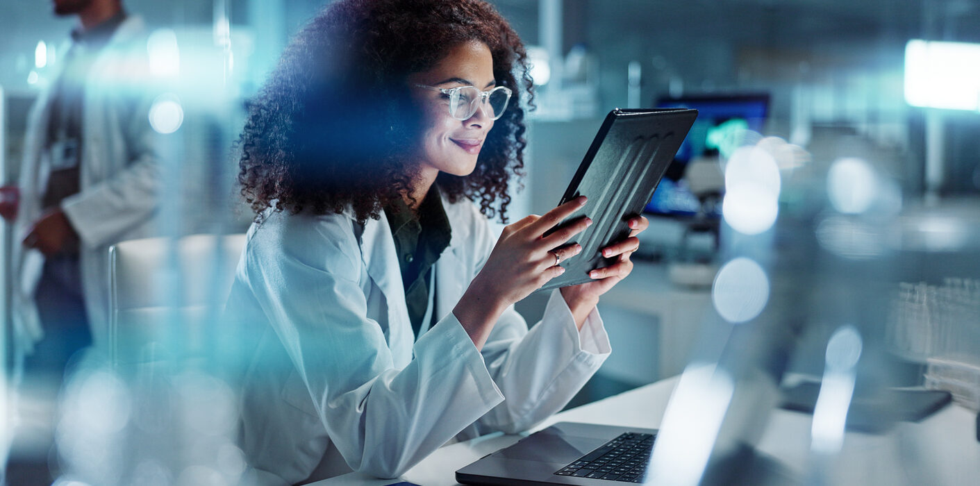 scientist with research in laboratory for chemistry report