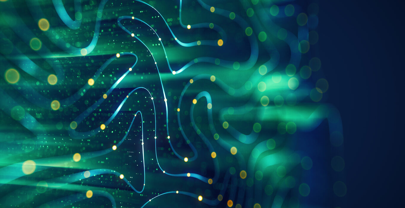 Abstract digital background featuring flowing blue and green lines