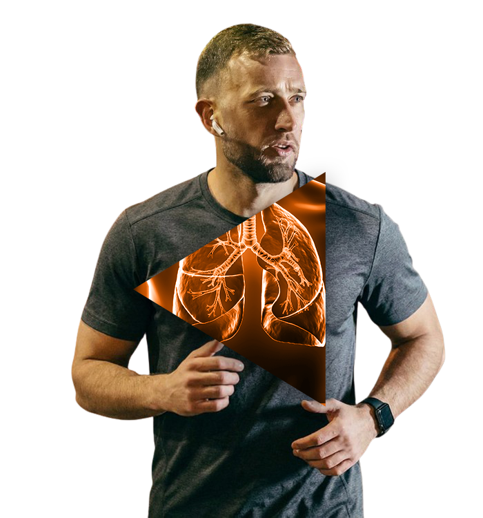 man running and rendered view of his lungs