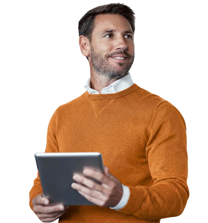 man holding a tablet
