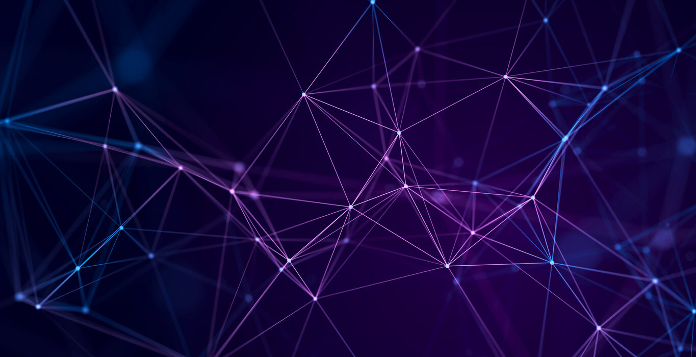Abstract background with interweaving of colored lines and dots